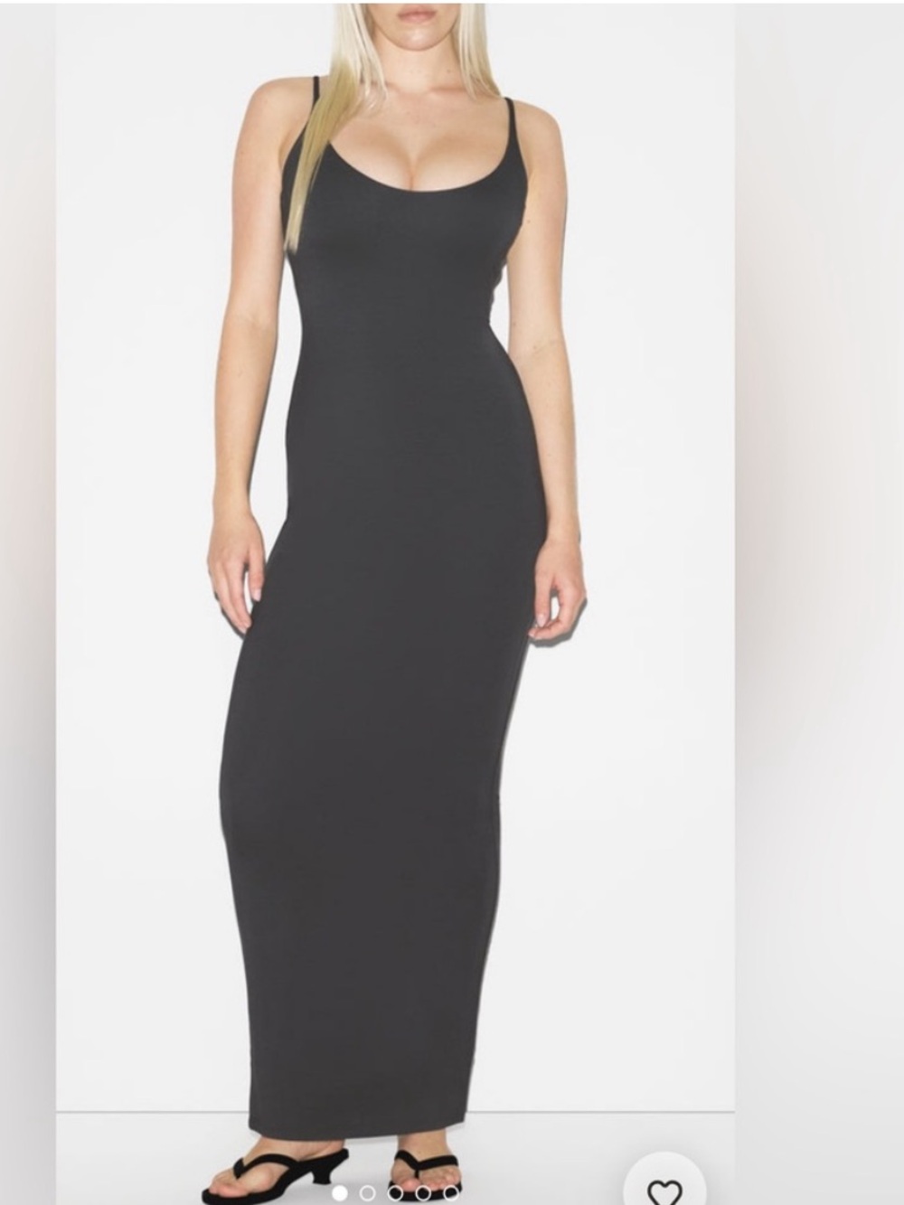 NWT SKIMS Skimpy Scoop Neck graphite Maxi Dress Smooth Lounge new black gray